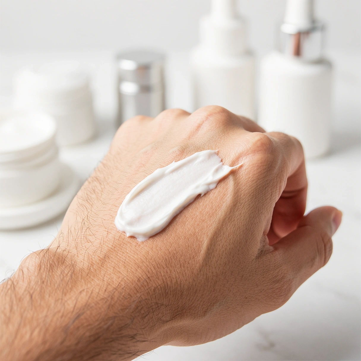 Man applying anti-aging facial care